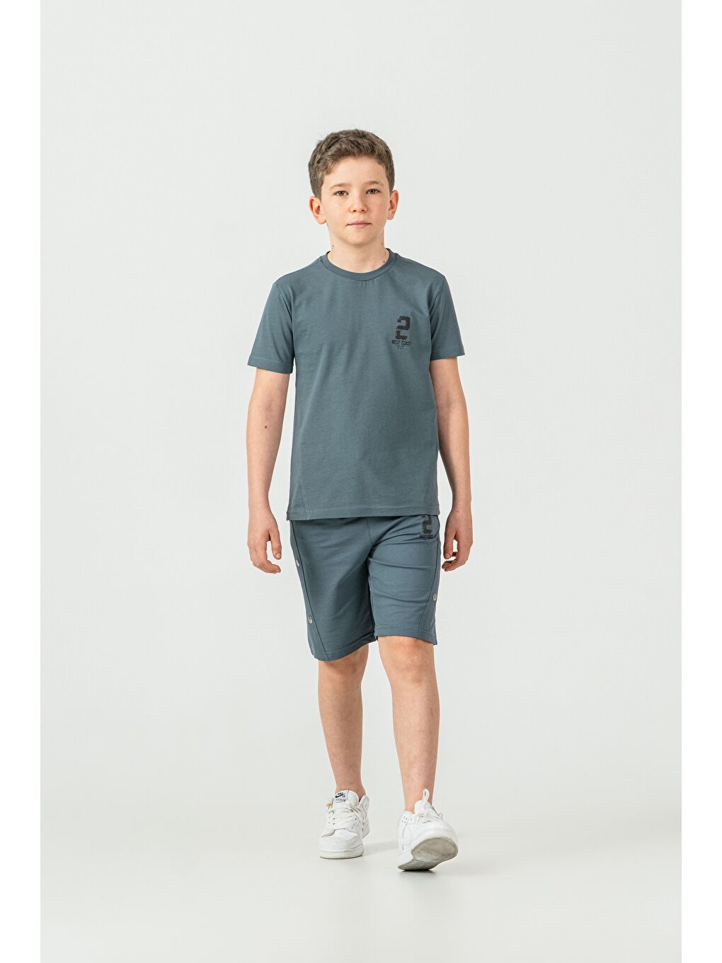 Yeşil Üst Ön Baskılı Alt Çıtçıtlı Sol Bacak Baskılı Erkek Çocuk Şort - Tişört Takımı