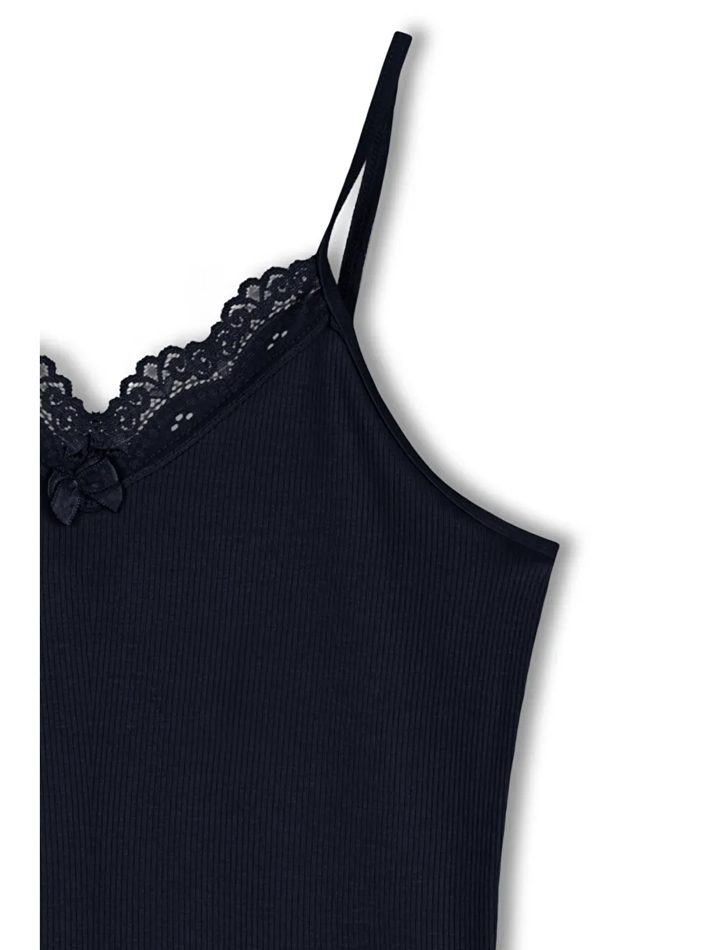 Lacivert Kaşkorse Yakası Dantel İnce Askılı Kadın Atlet-1