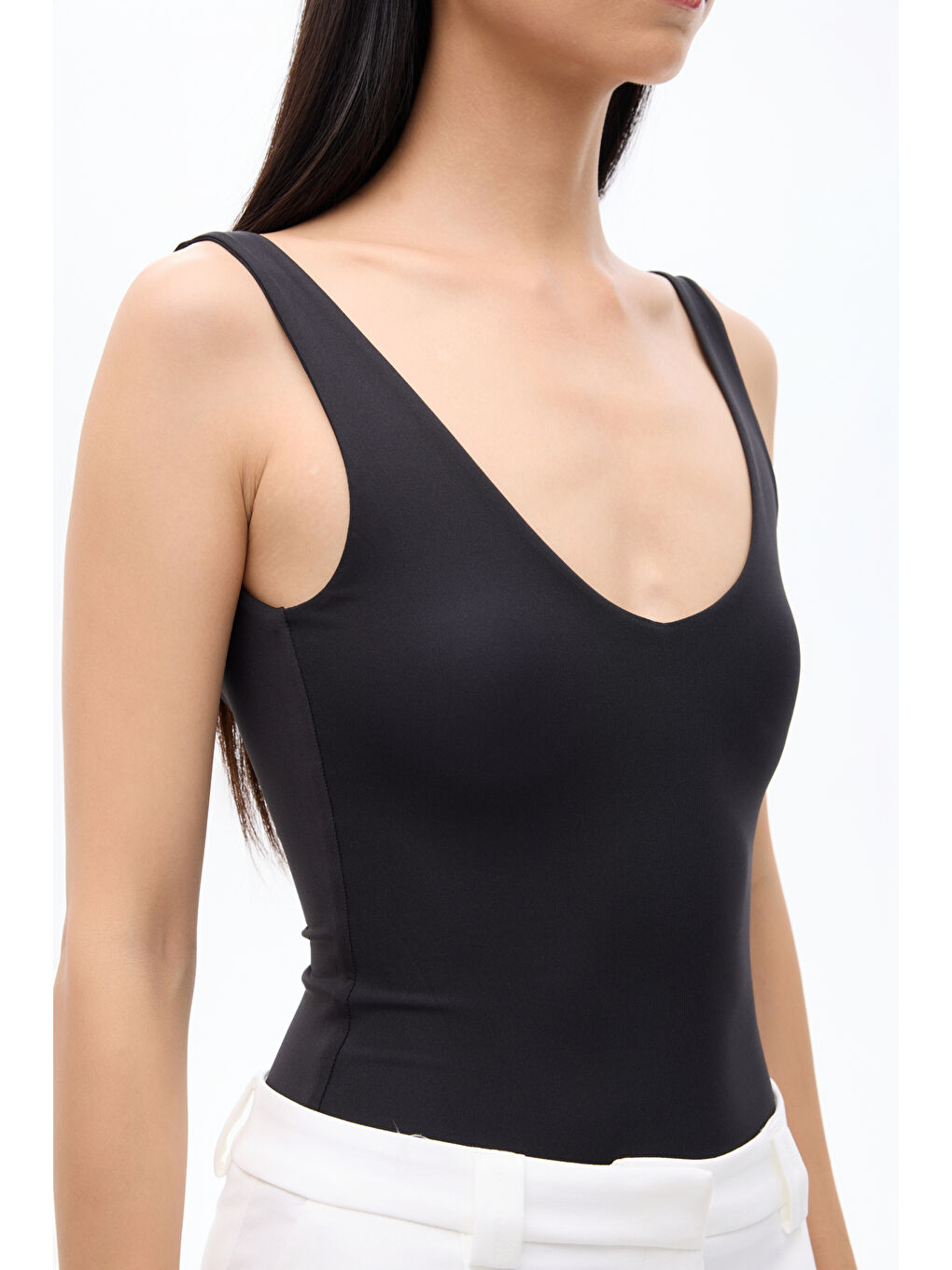 V Yaka Bodysuit Siyah-2