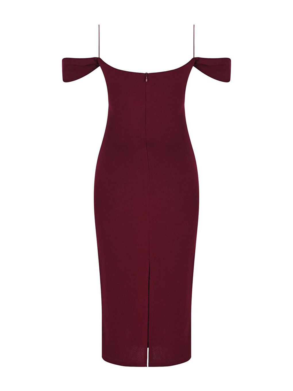 Bordo Düşük Kollu Göbek Ve Göğüs Halkalı Midi Boy Abiye Elbise-2