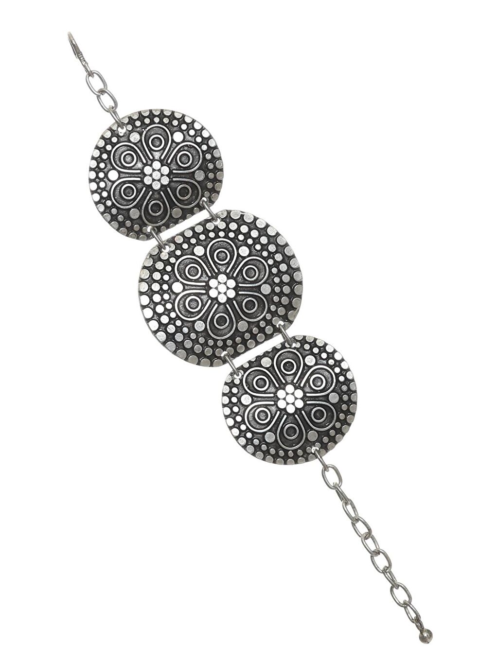 Gri Kadın Antik Gümüş Kaplama Zincirli Bohem Bileklik