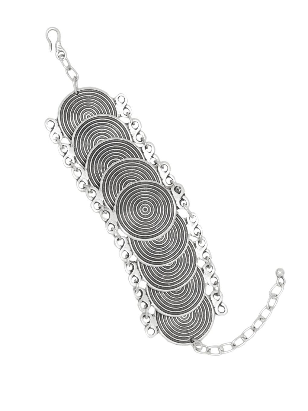 Gri Kadın Antik Gümüş Kaplama Helezon Baskılı Geçmeli Halka Bileklik