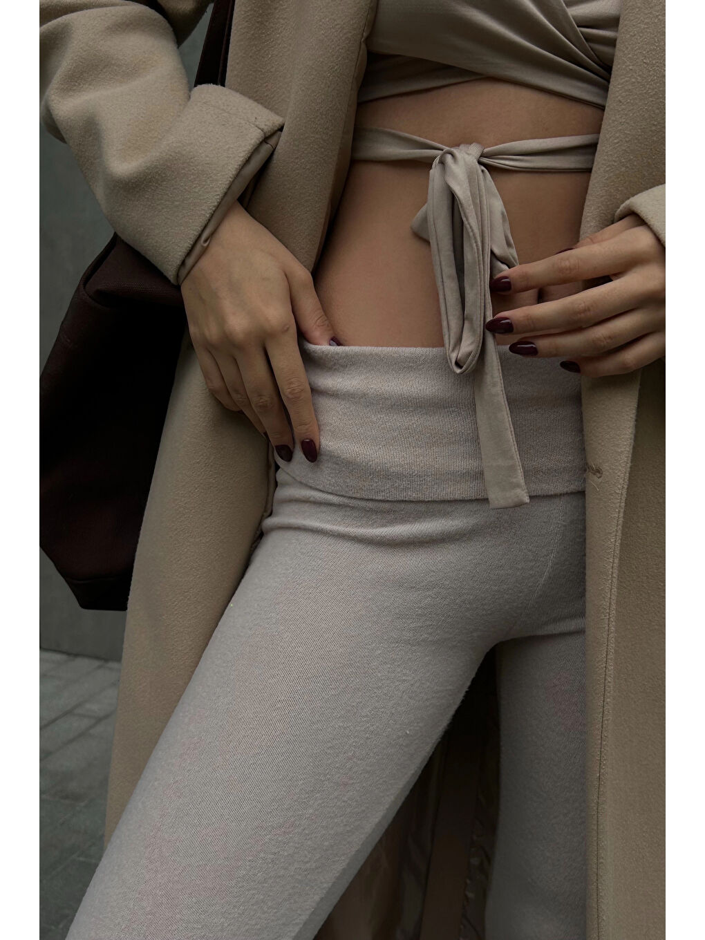 Kadın Bej Bel Katlamalı Pantolon 1010-0350-10