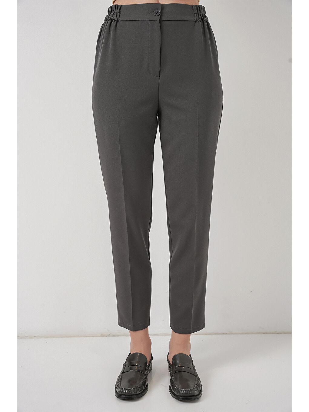 Kadın Beli Lastikli Kumaş Pantolon 30058 - Antrasit-1