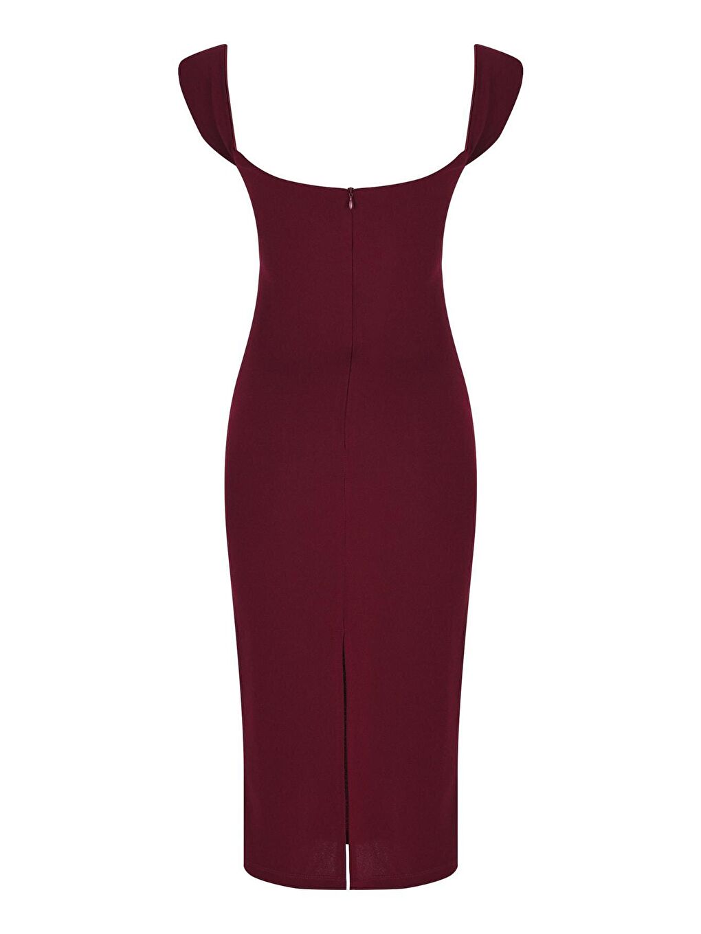 Bordo Düşük Kollu Göbek Ve Göğüs Halkalı Midi Boy Abiye Elbise-3