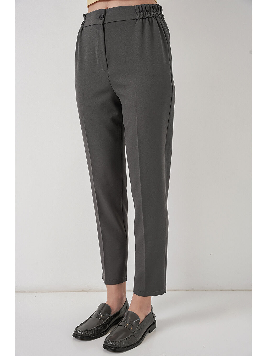 Kadın Beli Lastikli Kumaş Pantolon 30058 - Antrasit-3