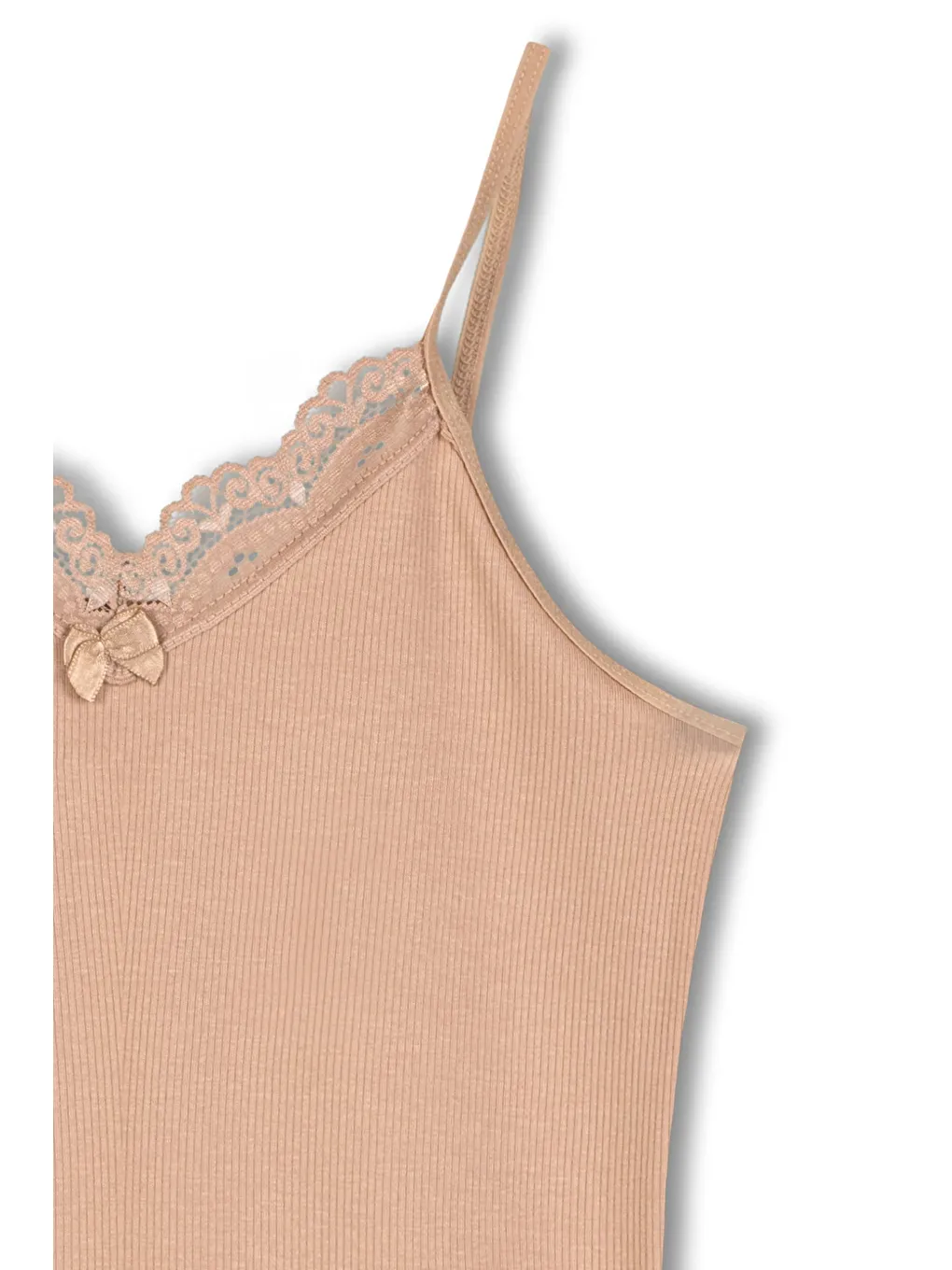 Kahverengi Kaşkorse Yakası Dantel İnce Askılı Kadın Atlet-1