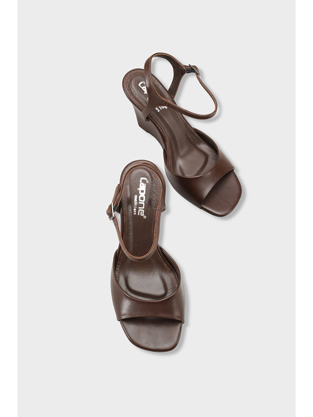 Kahverengi Fanni Hakiki Deri Astarlı Feta Dolgu Topuklu Bilekten Bantlı Kadın Ayakkabı-5