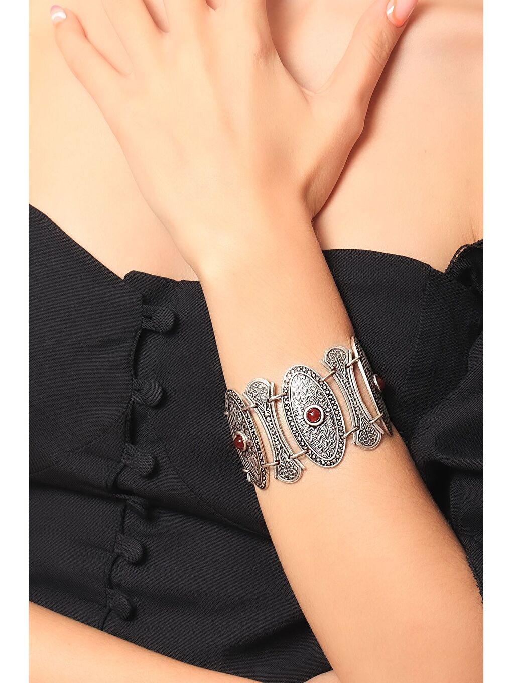 Karışık Kadın Antik Gümüş Kaplama Zincir Bileklik-1