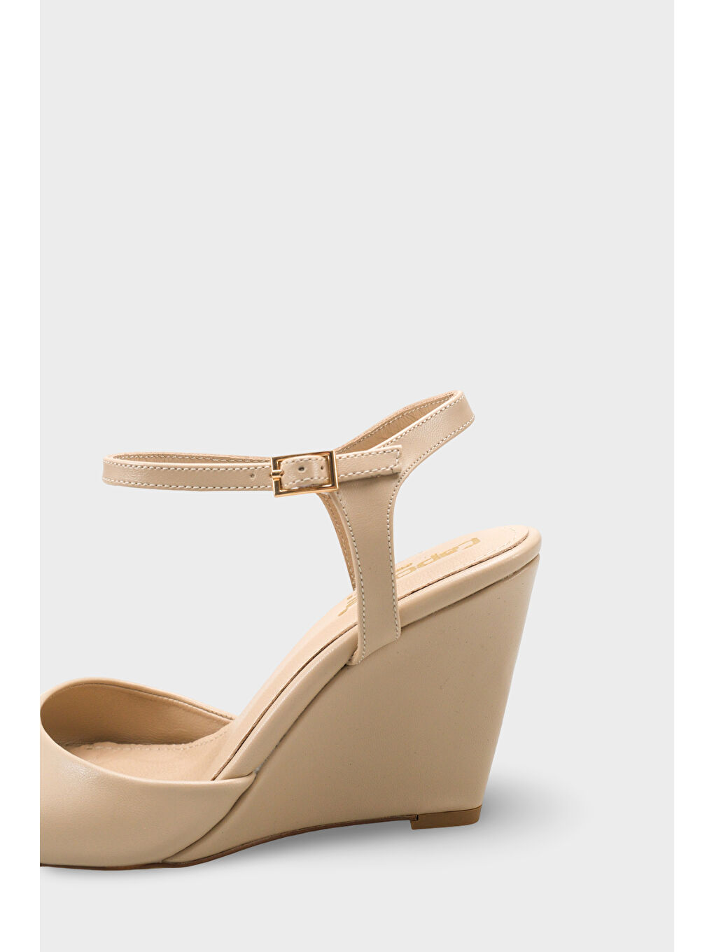 Bej Fanni Hakiki Deri Astarlı Feta Dolgu Topuklu Bilekten Bantlı Kadın Ayakkabı-3