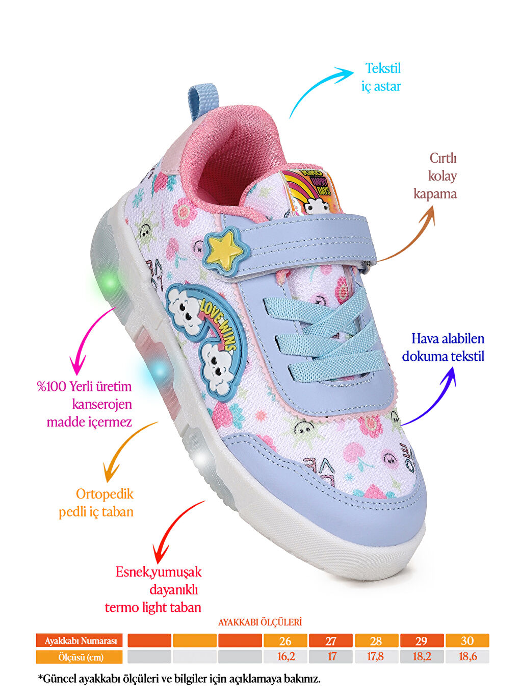 Mavi Bulut Cırtlı Işıklı Kız Çocuk Günlük Spor Ayakkabı-1