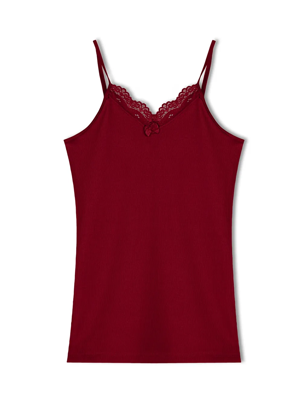 Bordo Kaşkorse Yakası Dantel İnce Askılı Kadın Atlet