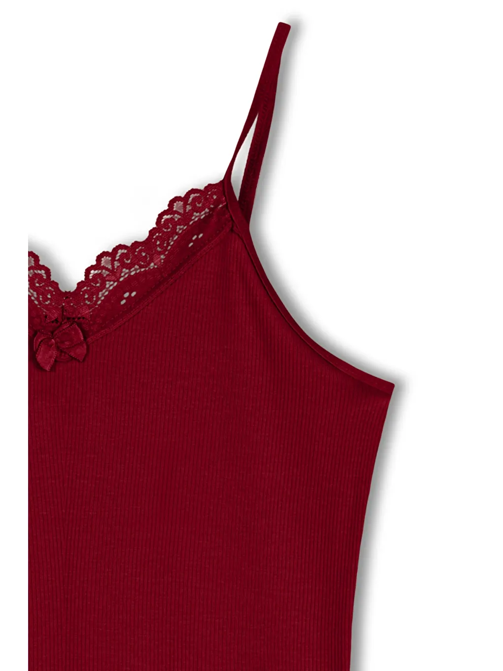 Bordo Kaşkorse Yakası Dantel İnce Askılı Kadın Atlet-1