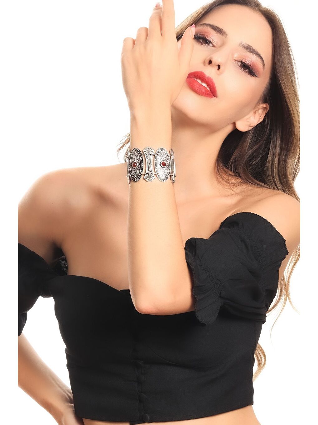 Karışık Kadın Antik Gümüş Kaplama Zincir Bileklik-3