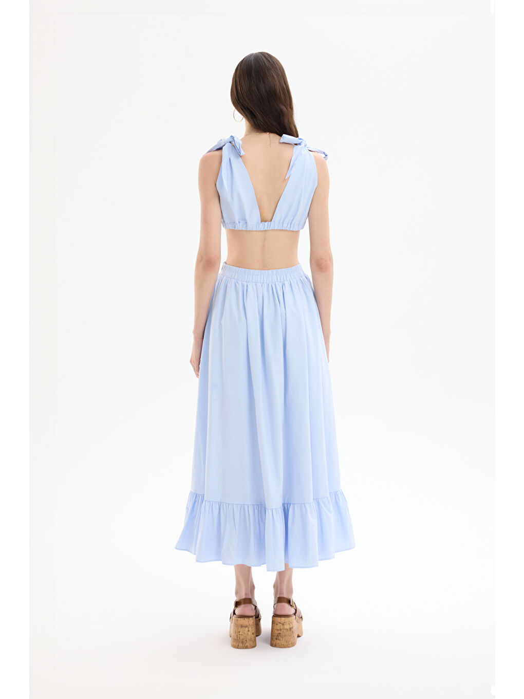 Bağlama Detaylı Kruvaze Büstiyer Bluz Mavi-4