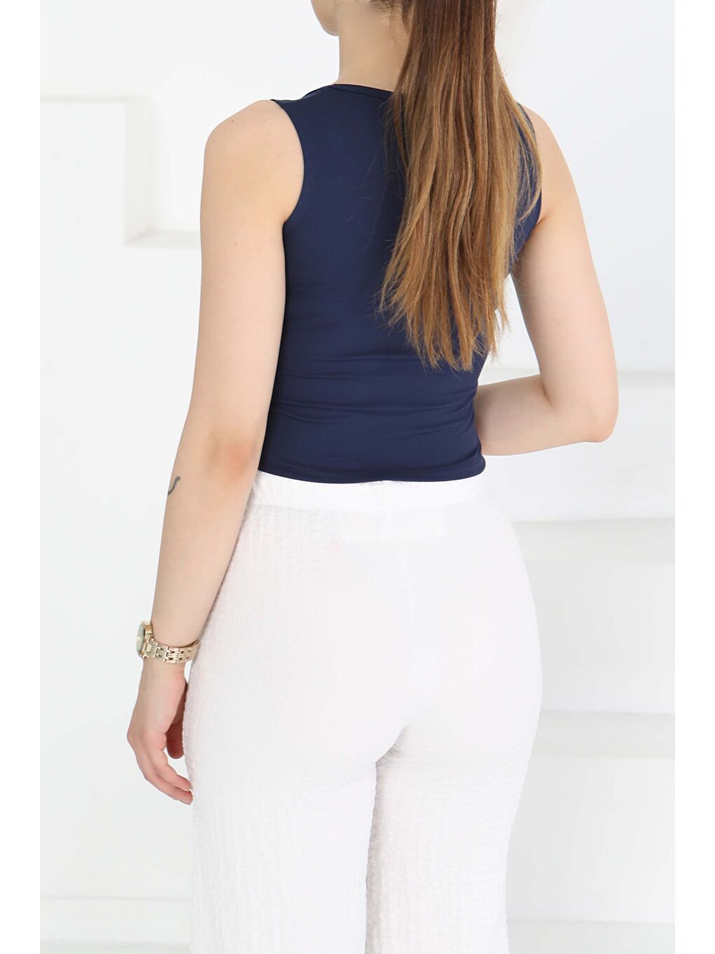 Cupralı Oval Yaka Crop Atlet Lacivert - 27278-3