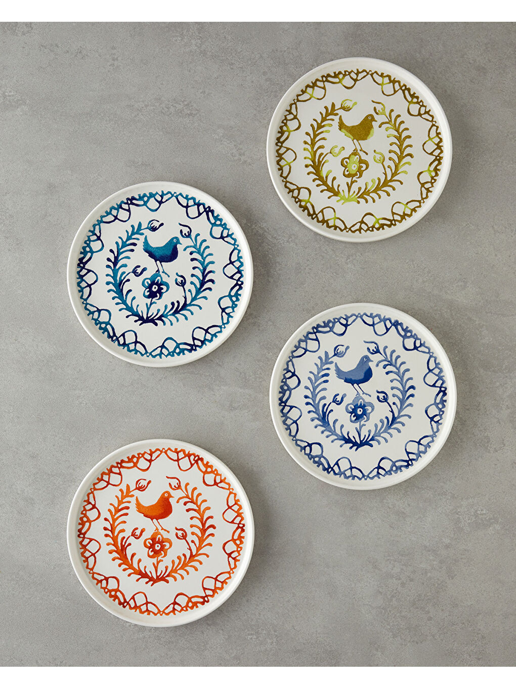 Beyaz Birdie Seramik 4'lü Pasta Tabağı 20 cm Renkli-1