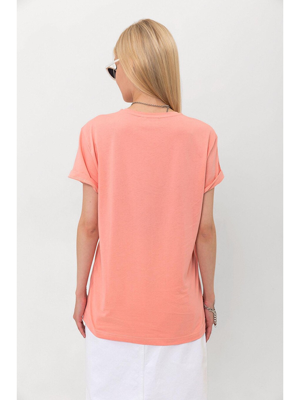 Pembe Amor Baskılı Oversize %100 Pamuk Kadın Tişört-6