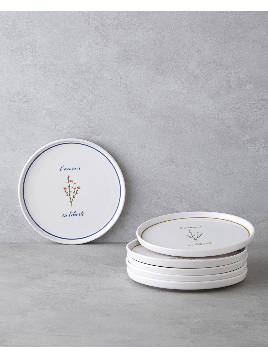 Beyaz Lamour Seramik 6'lı Pasta Tabağı 20 cm Renkli