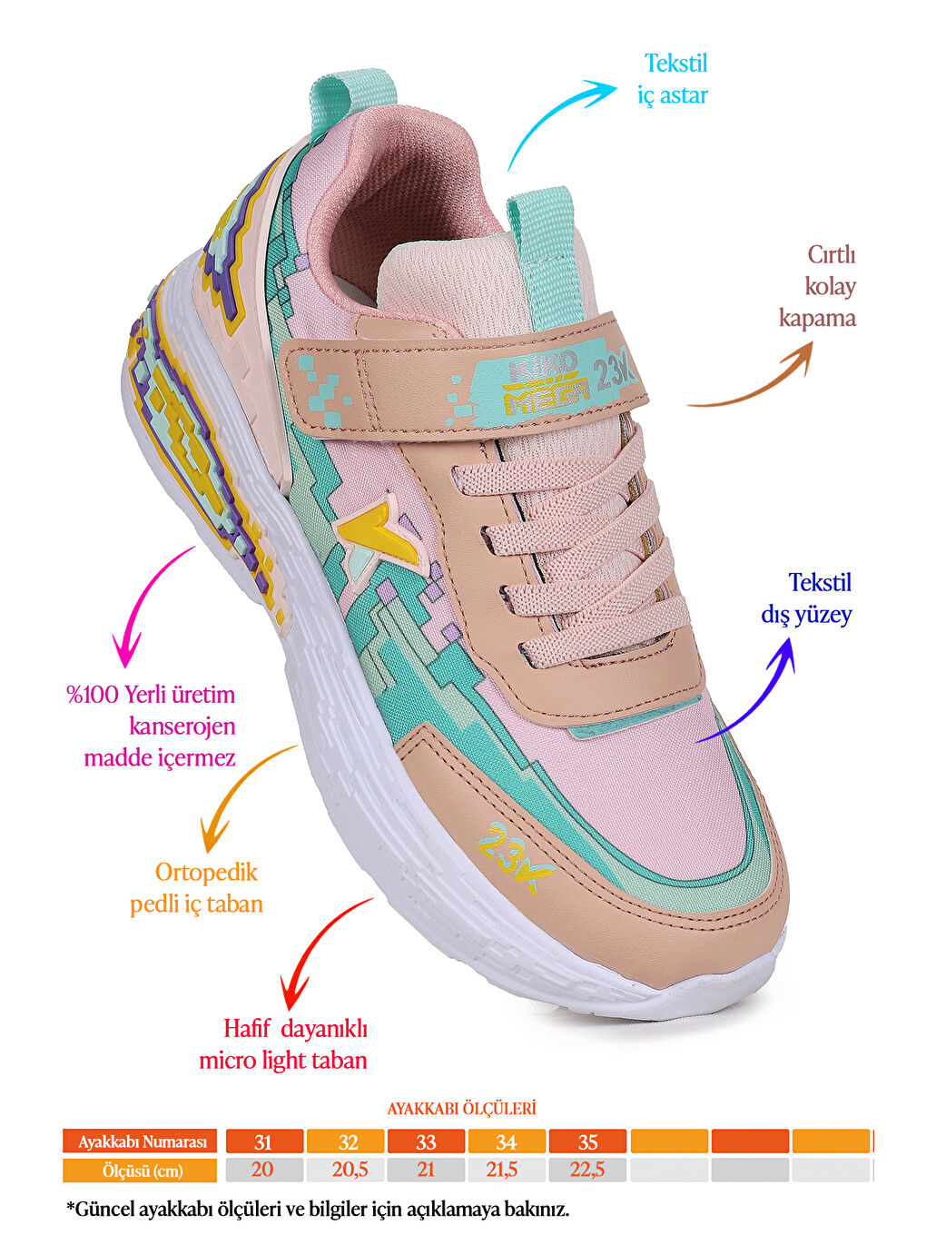 Pembe Craft Günlük Cırtlı Kız Çocuk Spor Ayakkabı-1