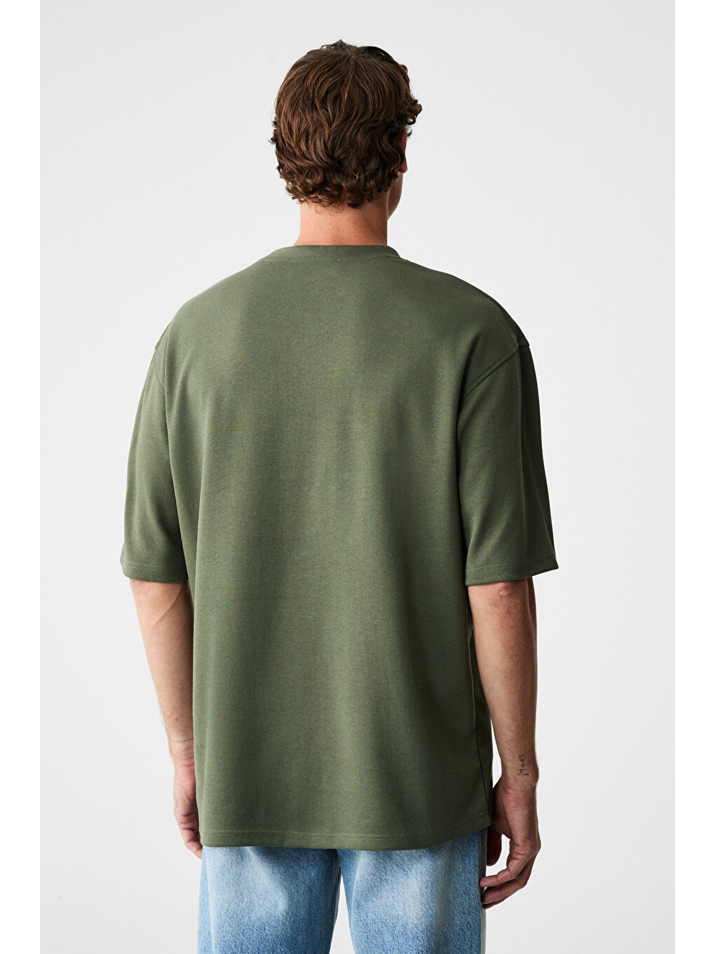 Haki JOEL Erkek %100 Organik Pamuklu Kalın Kumaşlı Özel Dokulu Etiket Detaylı Oversize HAKİ T-Shirt-6
