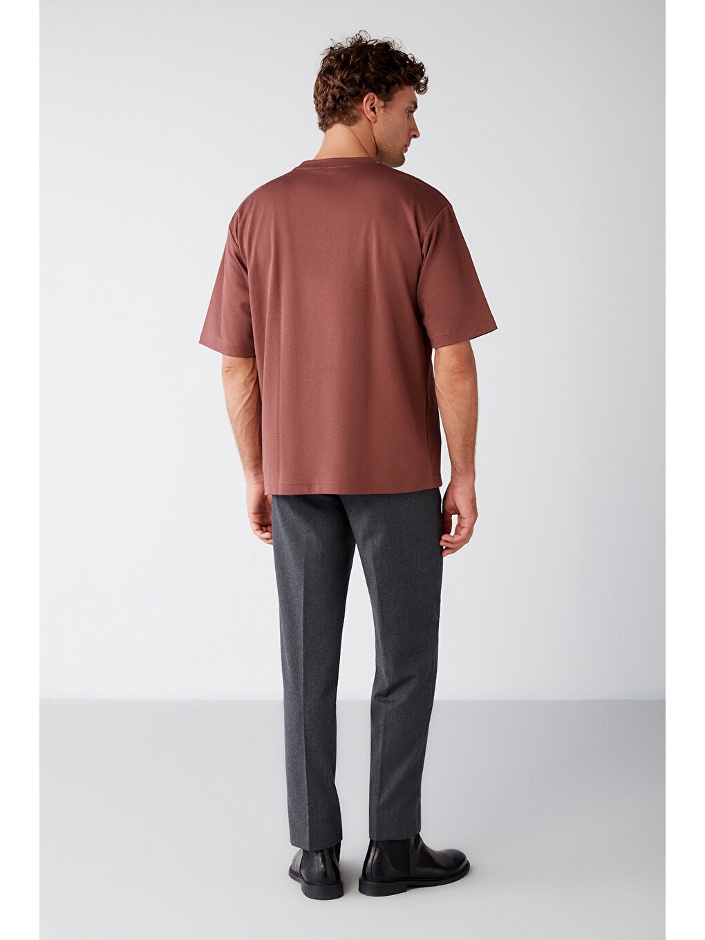 Bordo JOEL Erkek %100 Organik Pamuklu Kalın Kumaşlı Özel Dokulu Etiket Detaylı Oversize BORDO T-Shirt-4