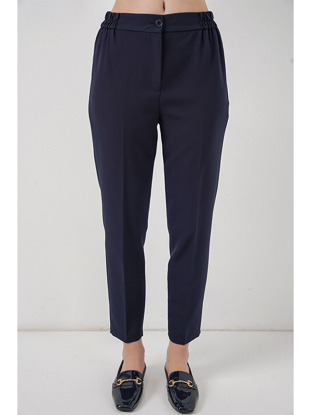 Kadın Beli Lastikli Kumaş Pantolon 30058 - Lacivert-1