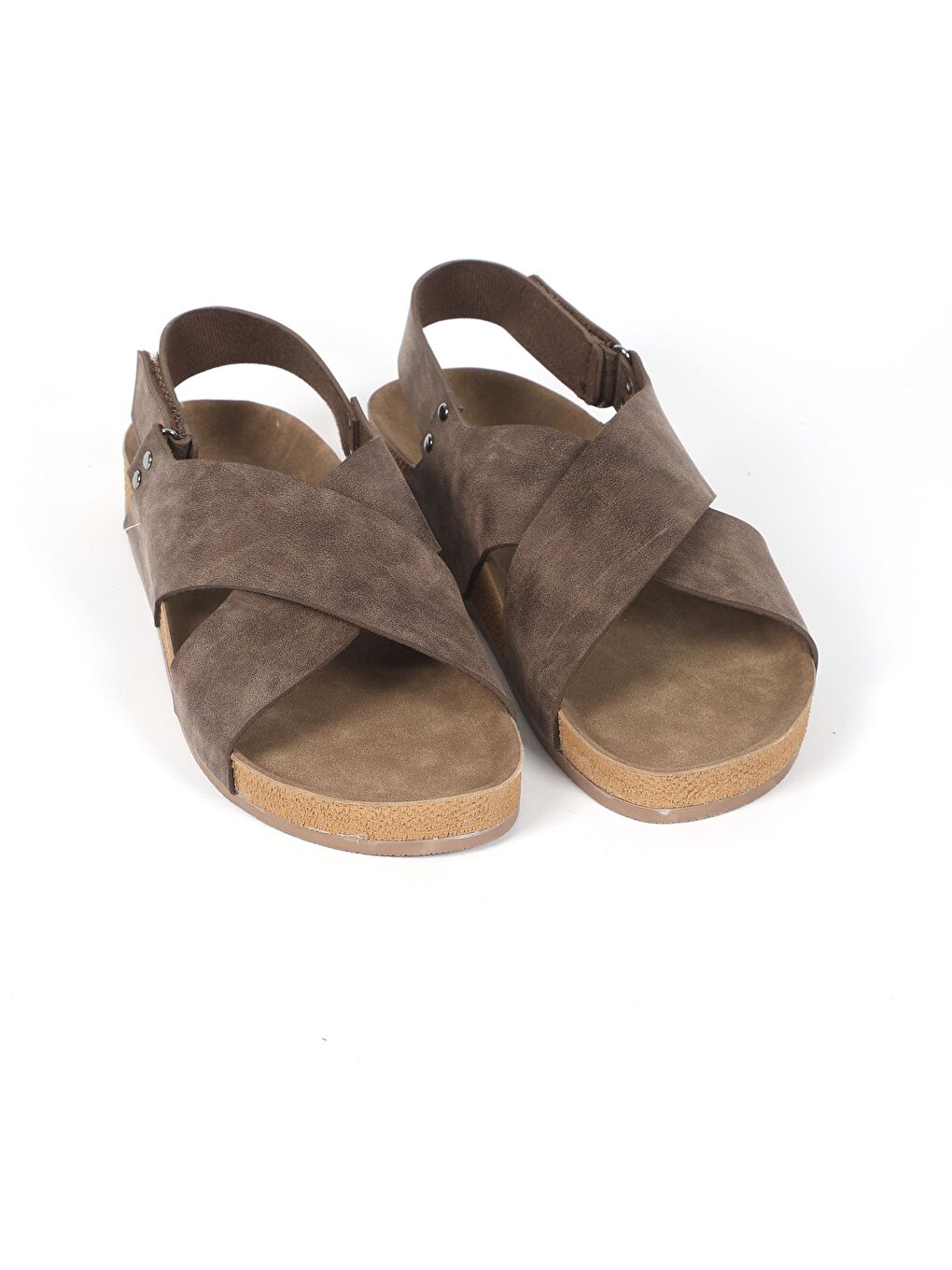 Kahverengi Erkek Yazlık Çapraz Bantlı Arkası Cırtlı Terlik - VORN-1