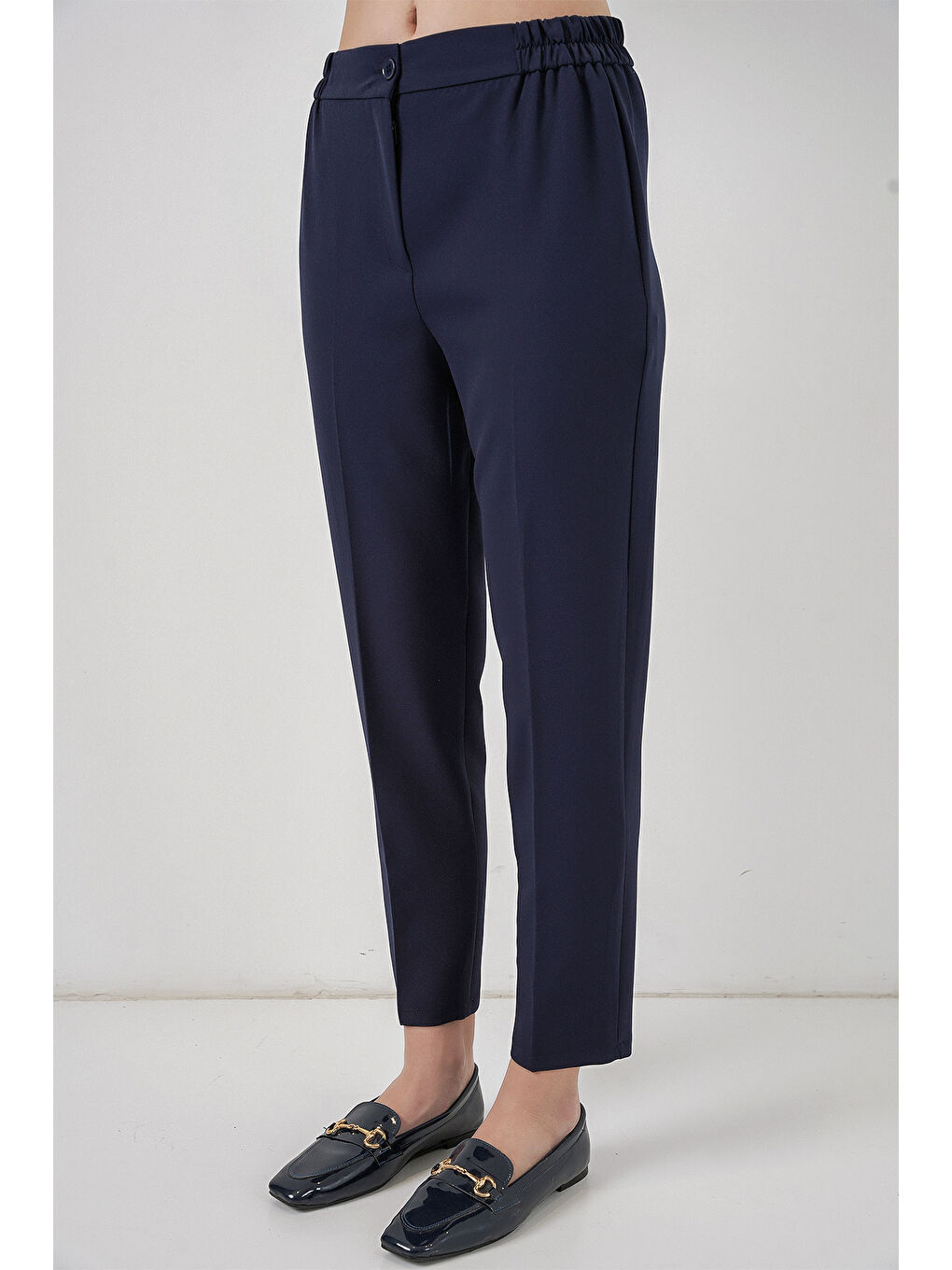 Kadın Beli Lastikli Kumaş Pantolon 30058 - Lacivert-3