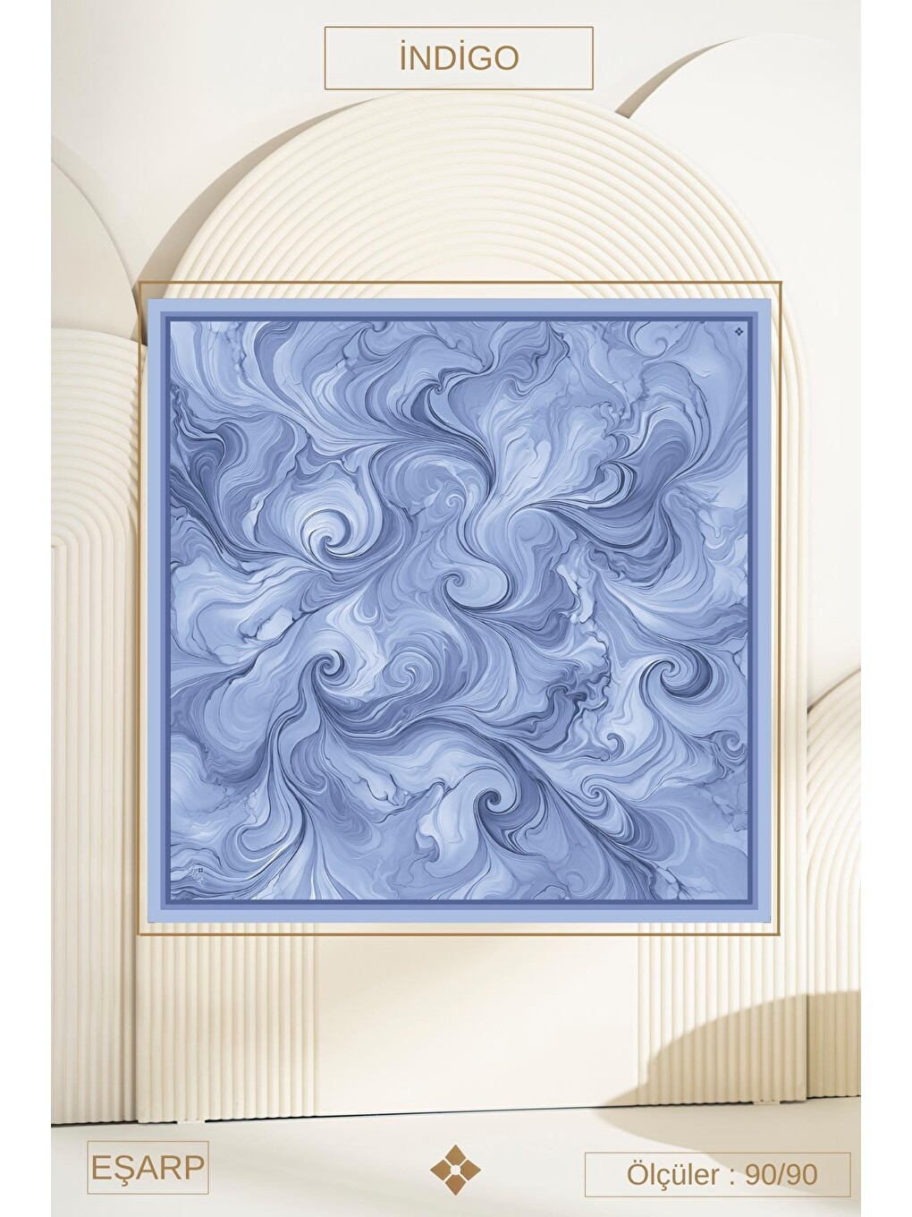 İndigo Ebru Desenli Kırışık Dokulu Soft Eşarp Maryas-2