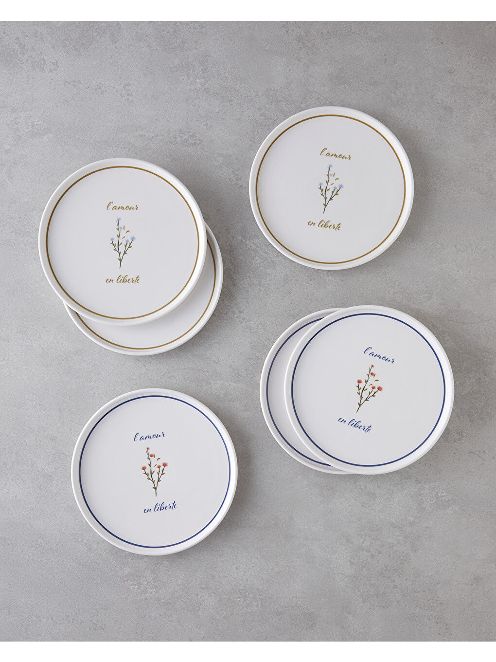 Beyaz Lamour Seramik 6'lı Pasta Tabağı 20 cm Renkli-1