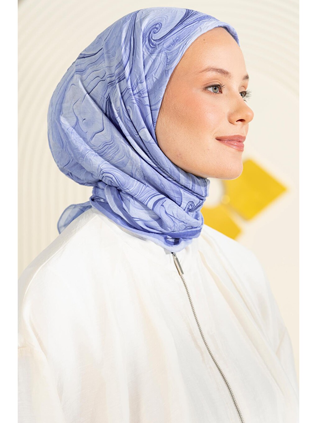 İndigo Ebru Desenli Kırışık Dokulu Soft Eşarp Maryas-3