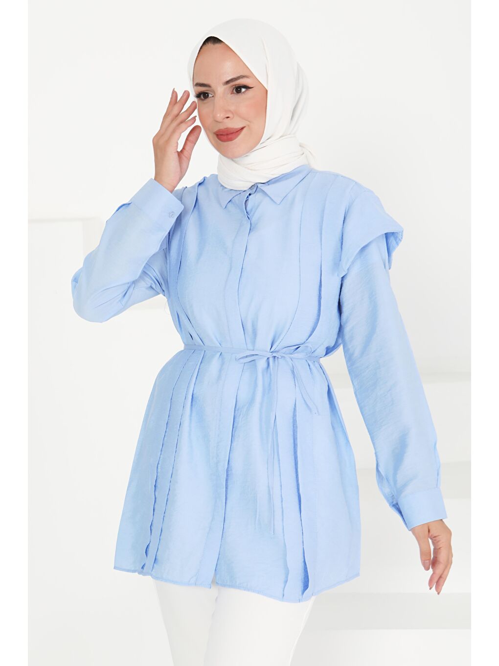 Pileli Tunik Bebe Mavi - 27435-3