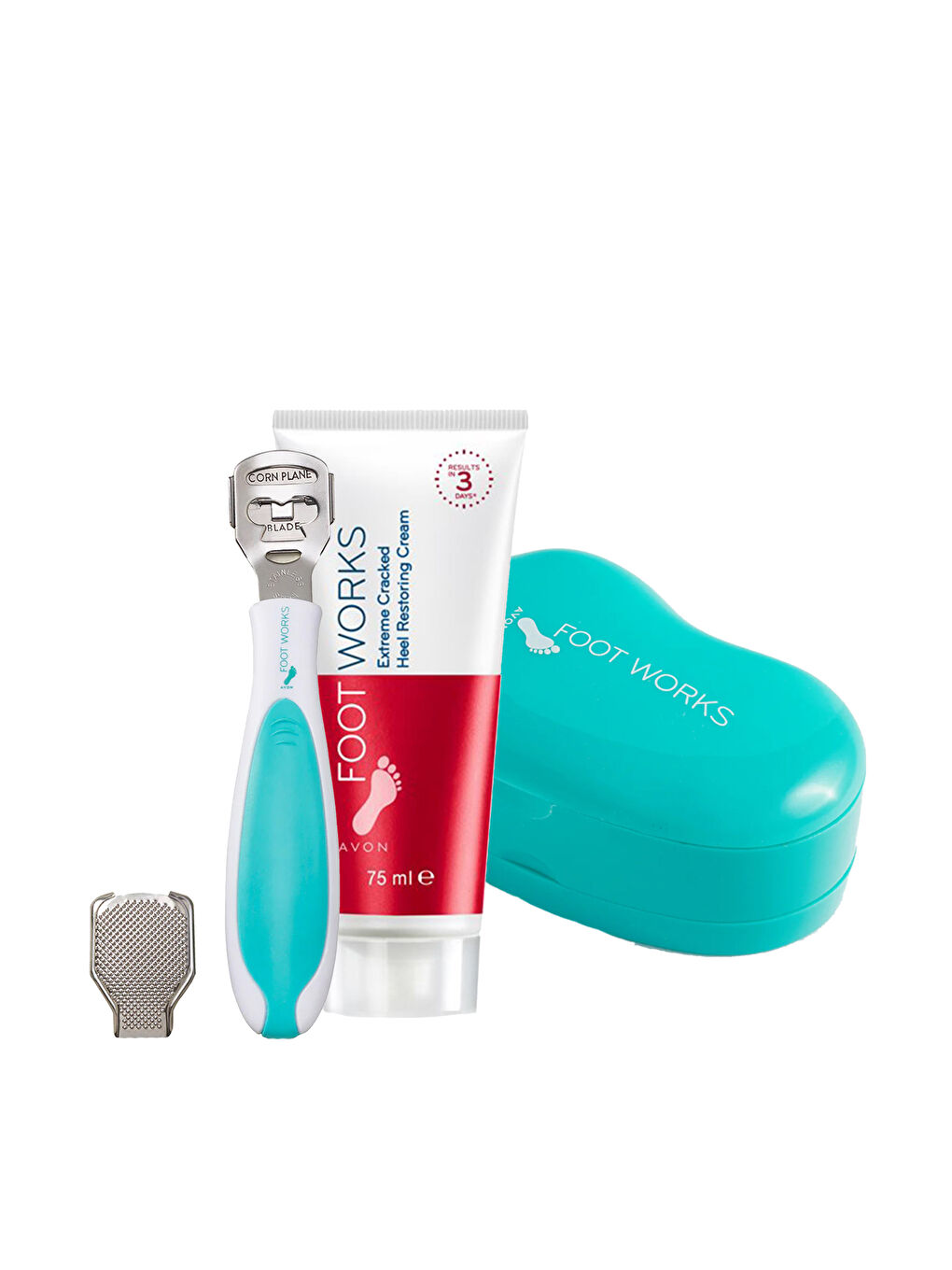 AVON Foot Works Deri Çıkarıcı Pedikür Aleti ve Ayak Kremi Bakım Paketi
