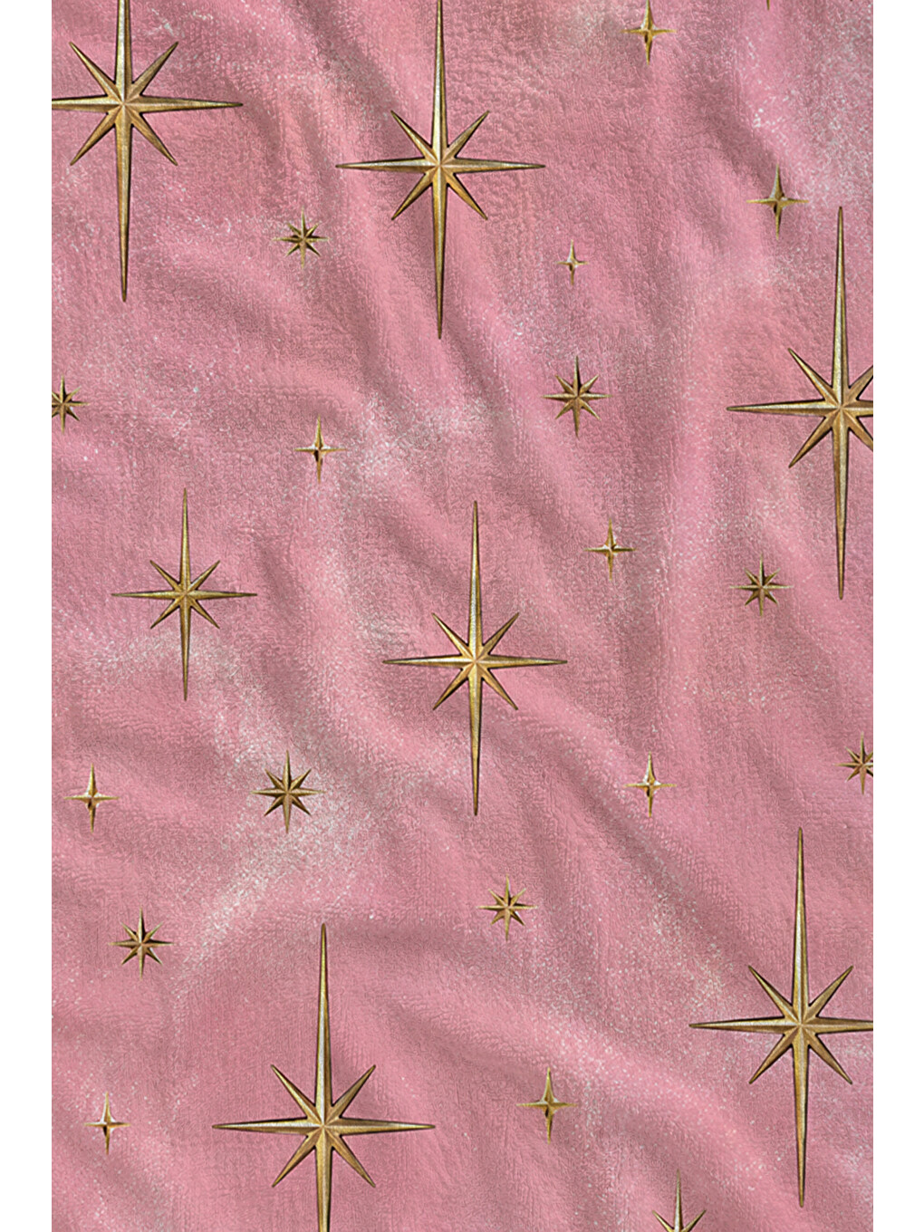 Bohem Pastel Pembe Altın Yıldızlı Gökyüzü Desenli 70x150 Plaj Havlusu - Pamuklu Banyo Havlusu-2