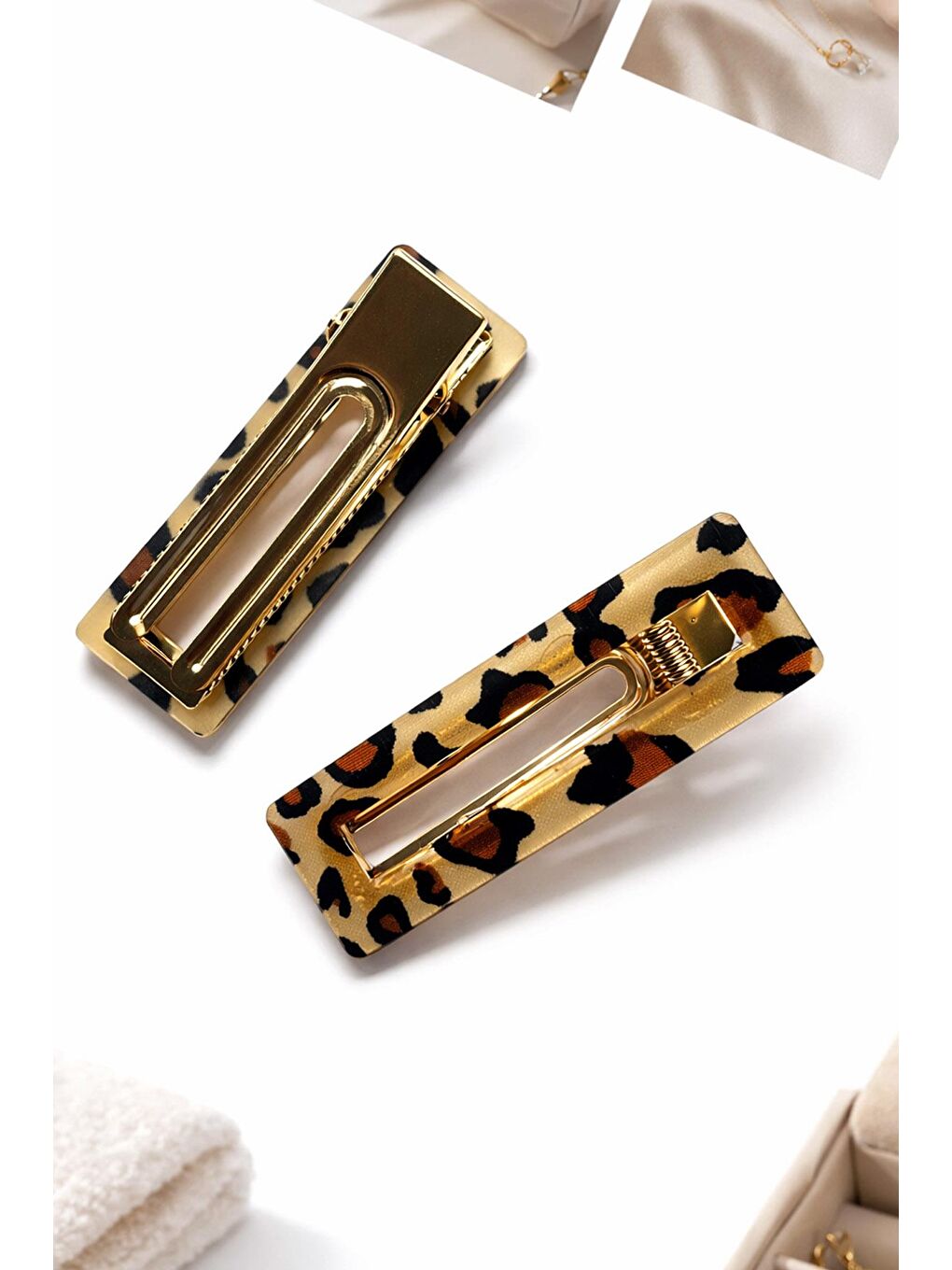 Bej Leopar Desenler Lüks 6cm Pens Toka -2 Adet