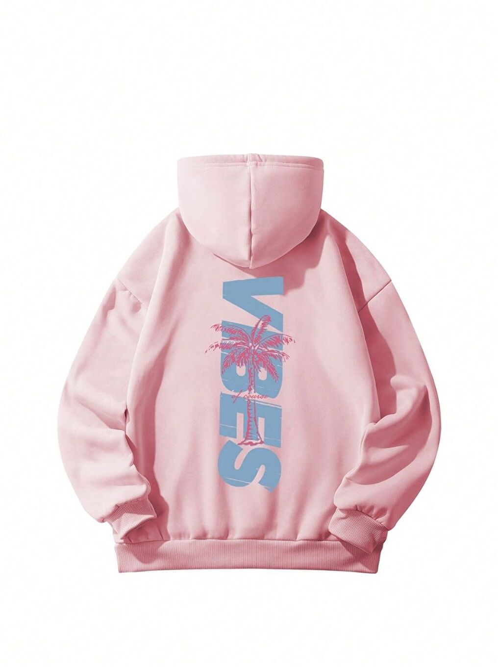 Kadın Pembe Palm Vibes Baskılı Oversize Kapüşonlu Sweatshirt Hoodie-2