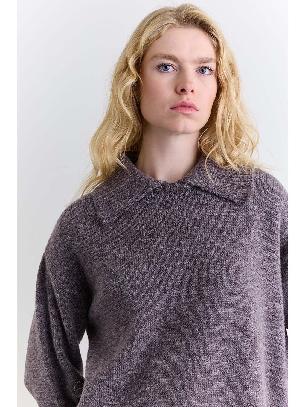 Geniş Yaka Oversıze Kazak Mürdüm