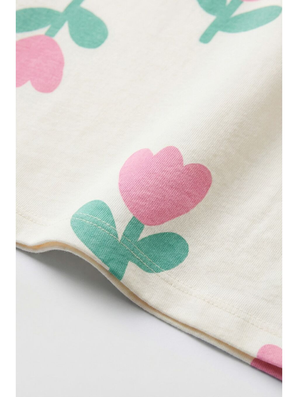 Beyaz Kız Çocuk Pamuklu Ekru Çiçek Desenli Tişört Şort Takım - Cepli-2