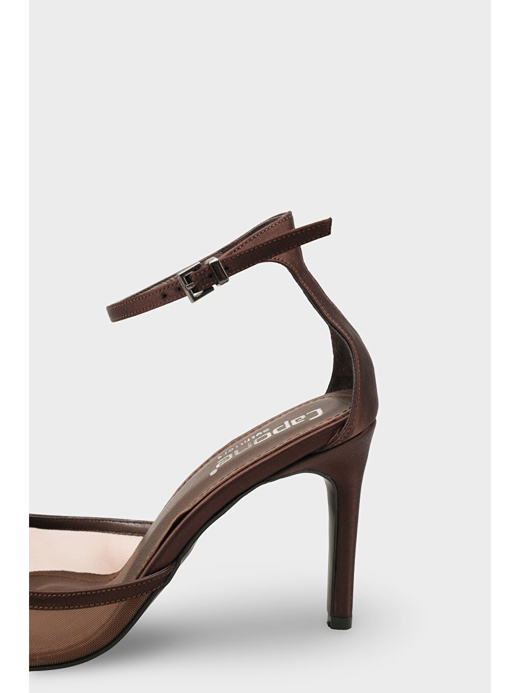 Kahverengi Letitia Hakiki Deri Astarlı Sivri Burunlu Orta Topuklu File Saten Kadın Ayakkabı-3