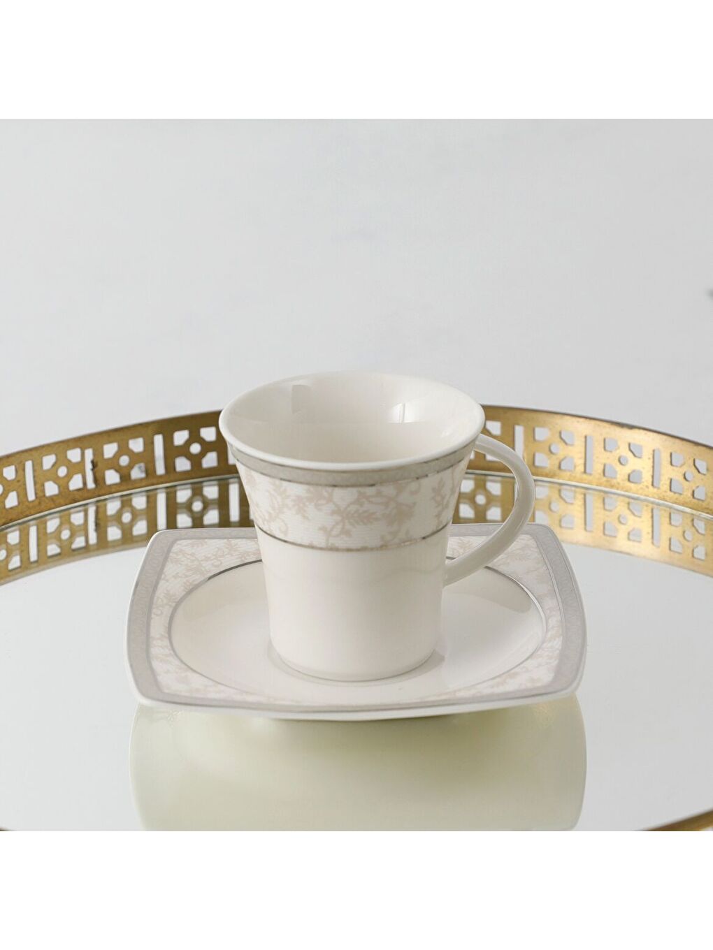 Ekru Caroline 12 Parça 6 Kişilik Bone Türk Kahvesi Takımı - 5676-2