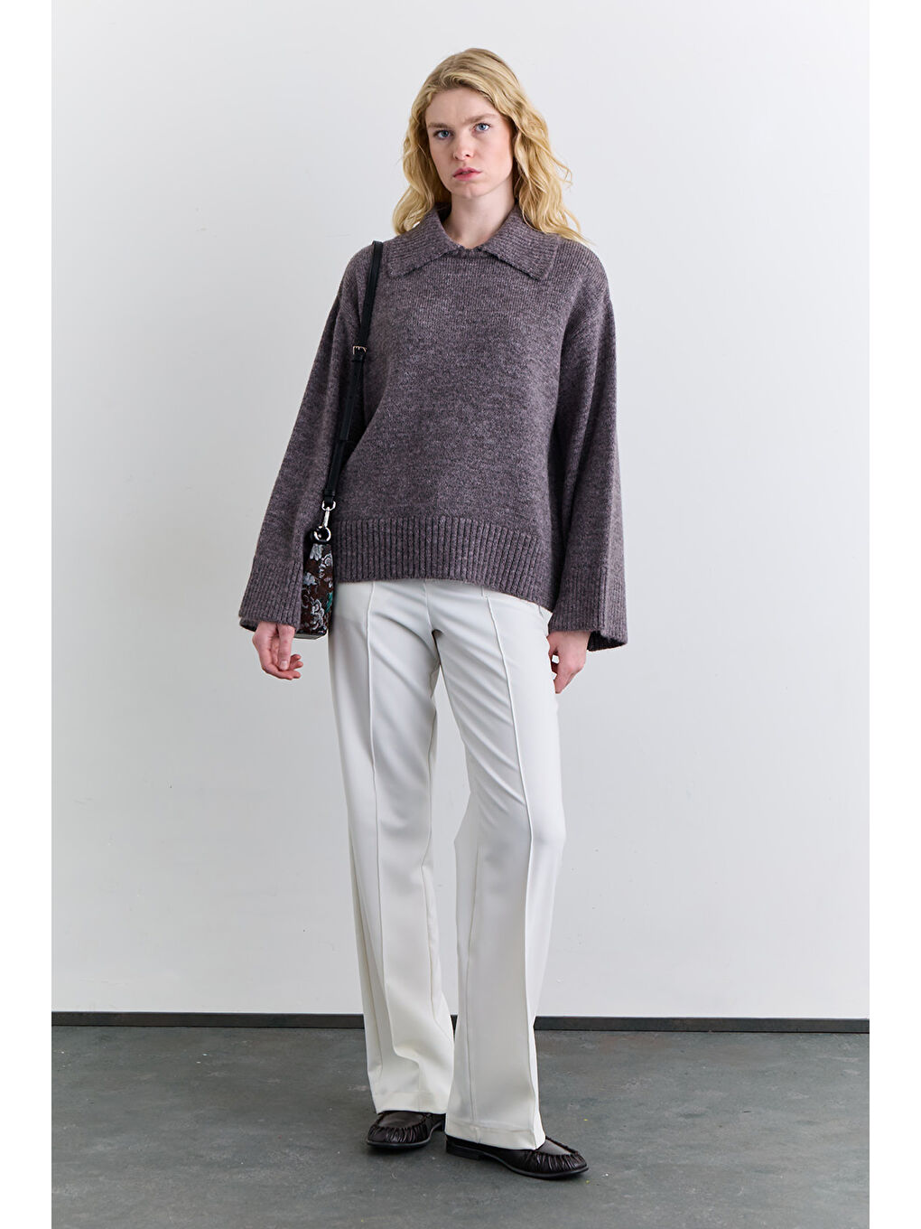 Geniş Yaka Oversıze Kazak Mürdüm-1