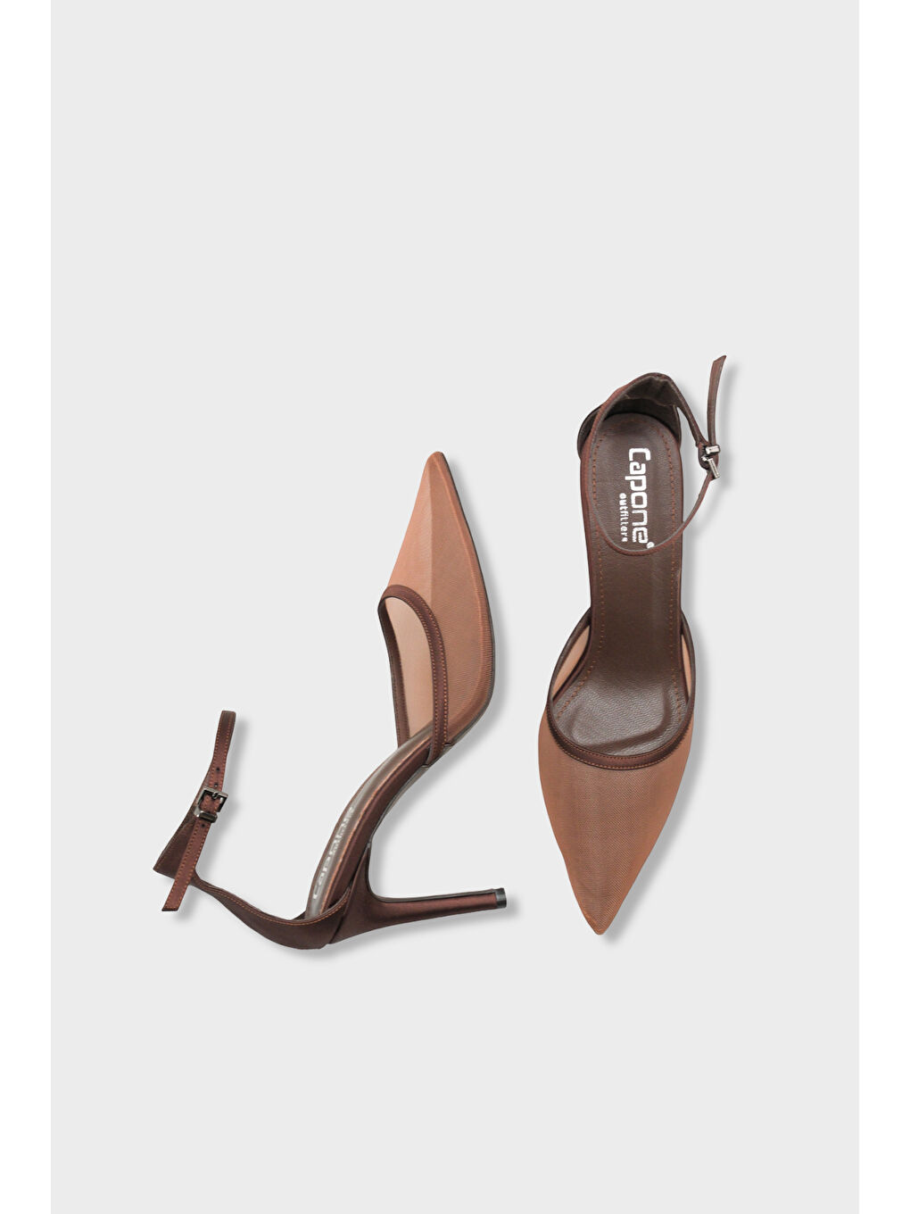Kahverengi Letitia Hakiki Deri Astarlı Sivri Burunlu Orta Topuklu File Saten Kadın Ayakkabı-4