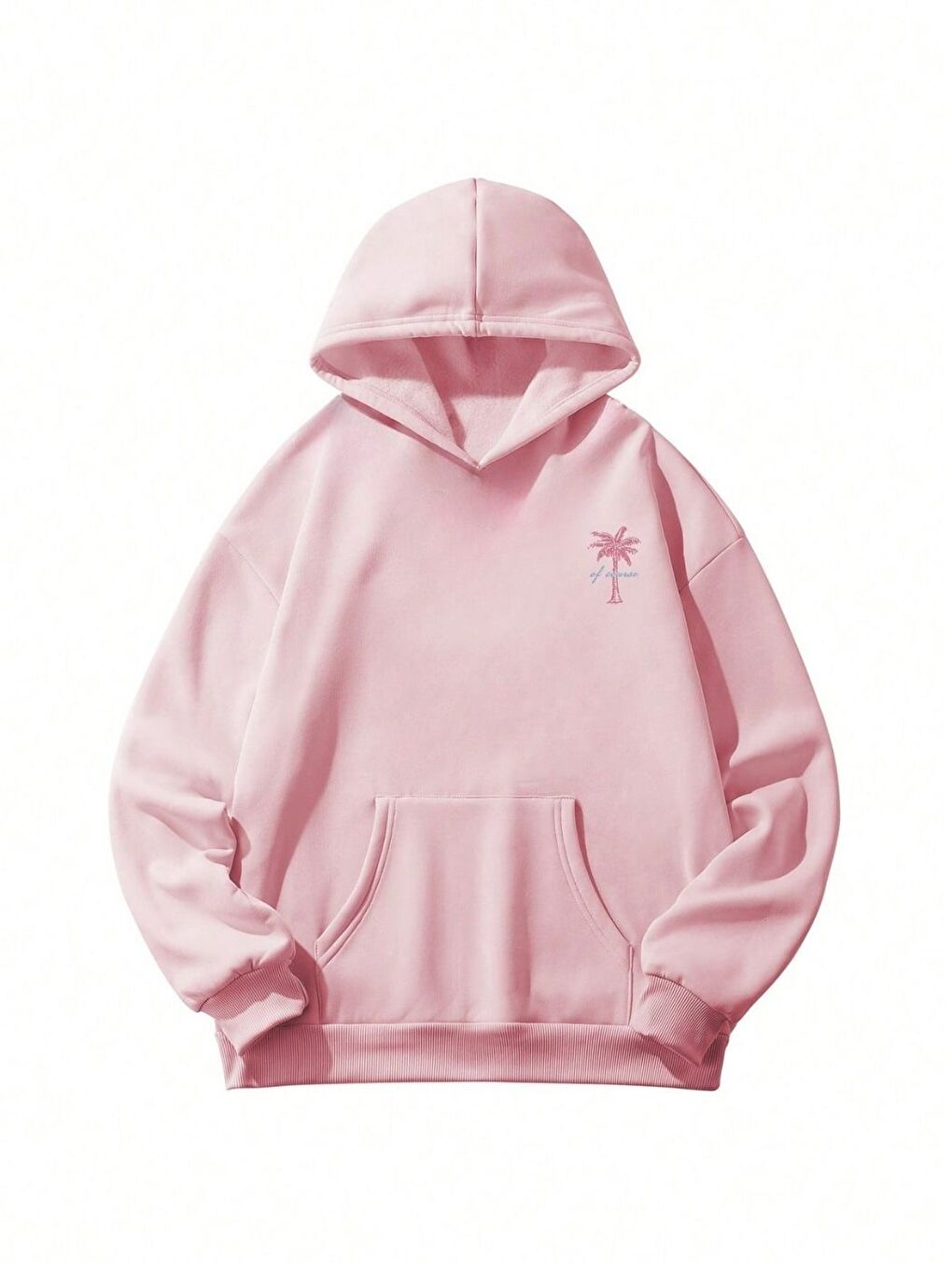 Kadın Pembe Palm Vibes Baskılı Oversize Kapüşonlu Sweatshirt Hoodie-3