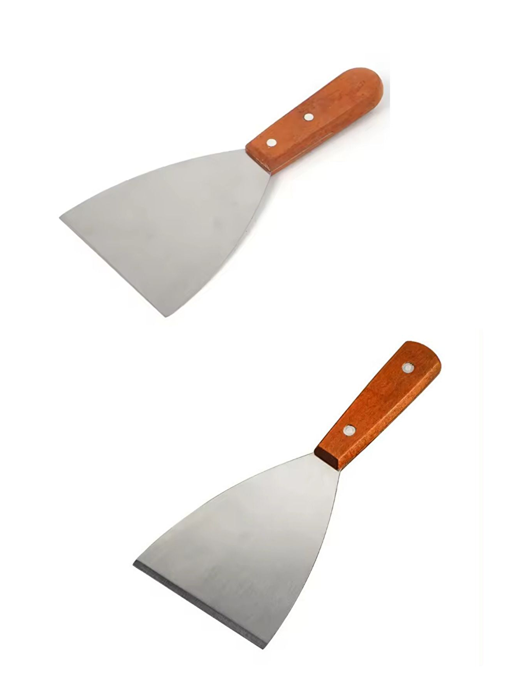 Gri Paslanmaz Çelik Ahşap Saplı Spatula 2'li  Set-1