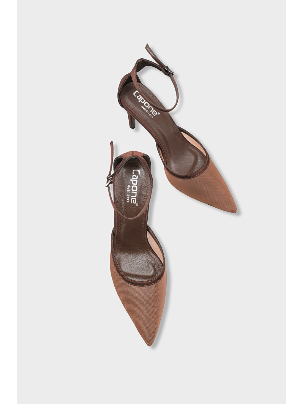 Kahverengi Letitia Hakiki Deri Astarlı Sivri Burunlu Orta Topuklu File Saten Kadın Ayakkabı-5