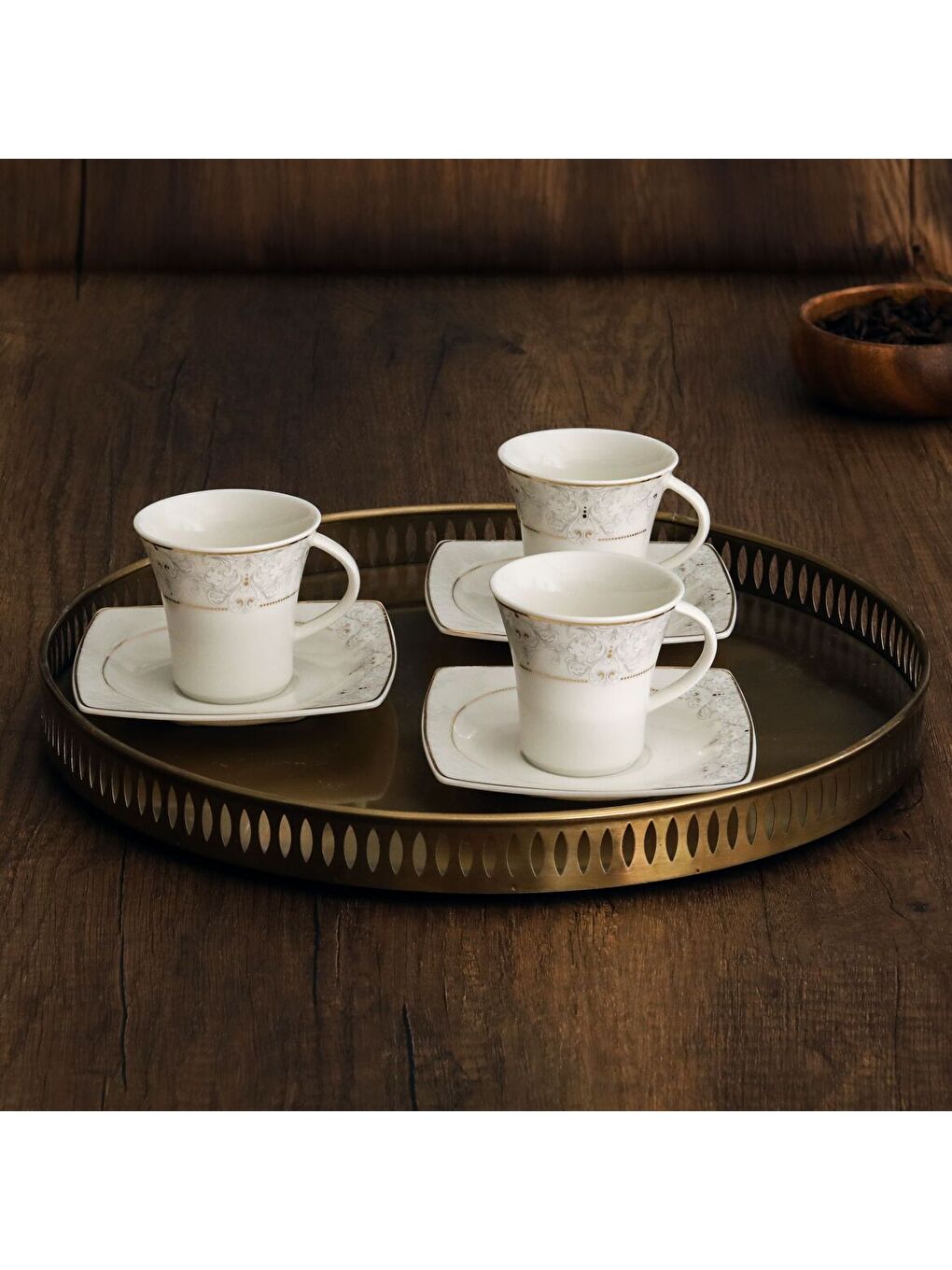 Ekru Caroline 12 Parça 6 Kişilik Kahve Fincan Takımı - 5433-3