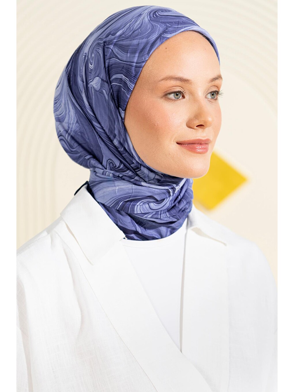 Lacivert Ebru Desenli Kırışık Dokulu Soft Eşarp Maryas-3