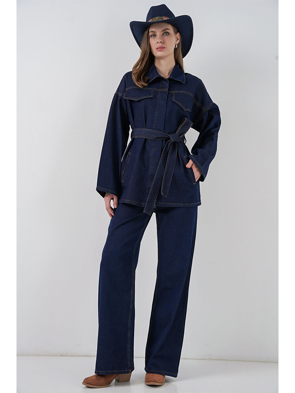 Kadın Ceket Pantolon Jean İkili Takım 30059 - Lacivert