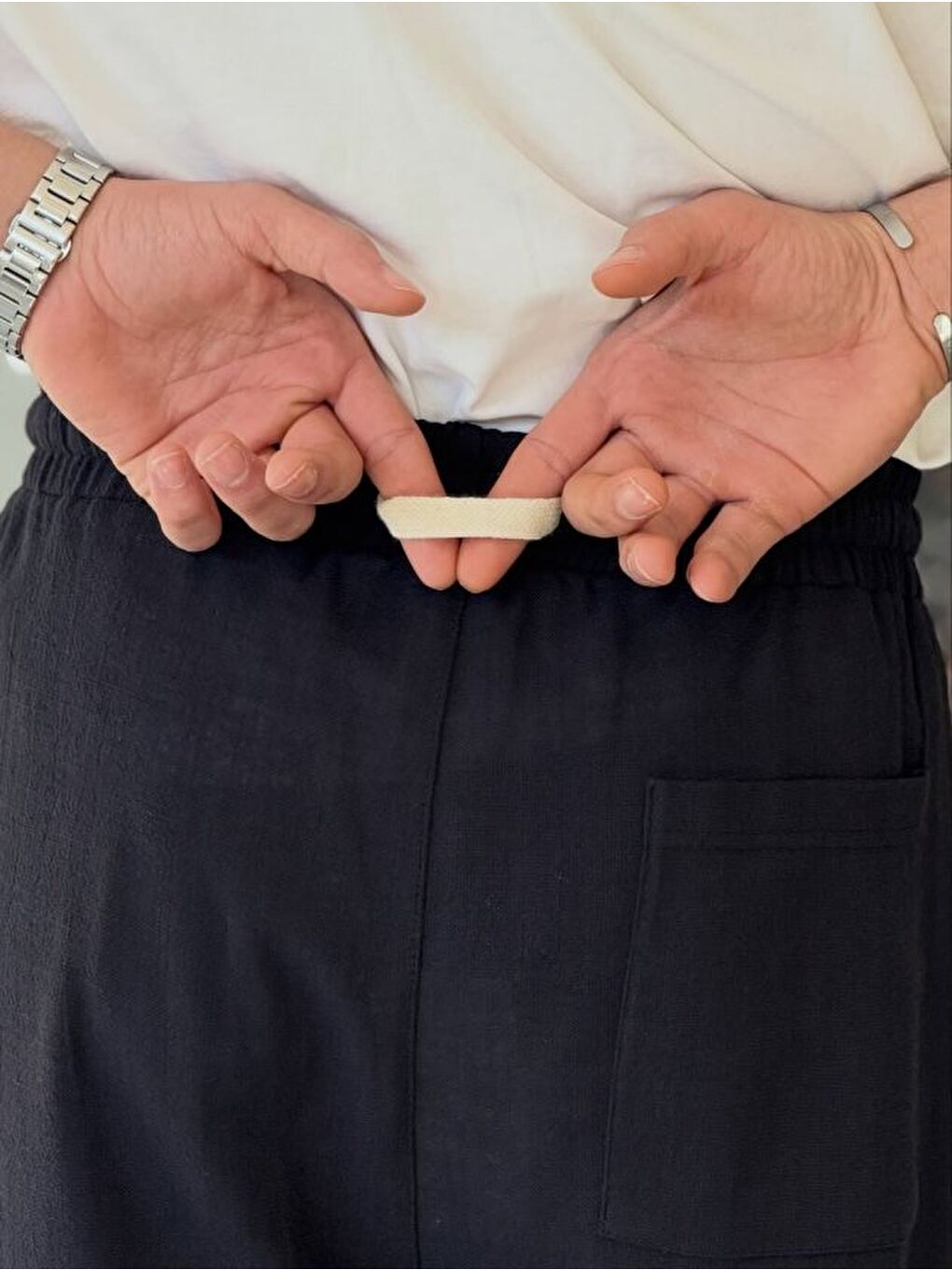 Siyah Erkek İthal Yıkamalı Keten Pantolon-1